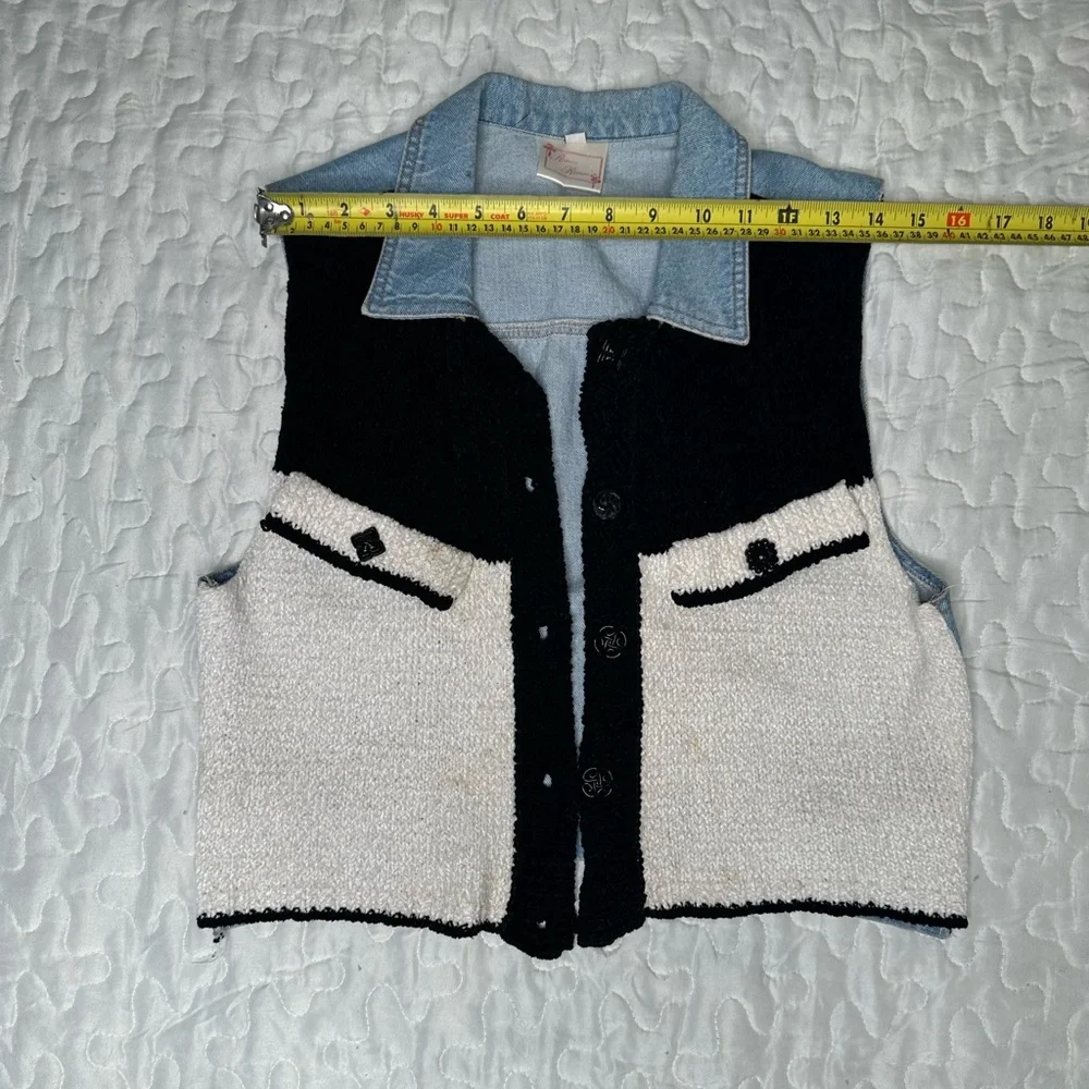 Vintage 90s Romeo Romeo Bouclé & Denim Vest – Western Y2K Aesthetic Size M - Picture 10 of 14